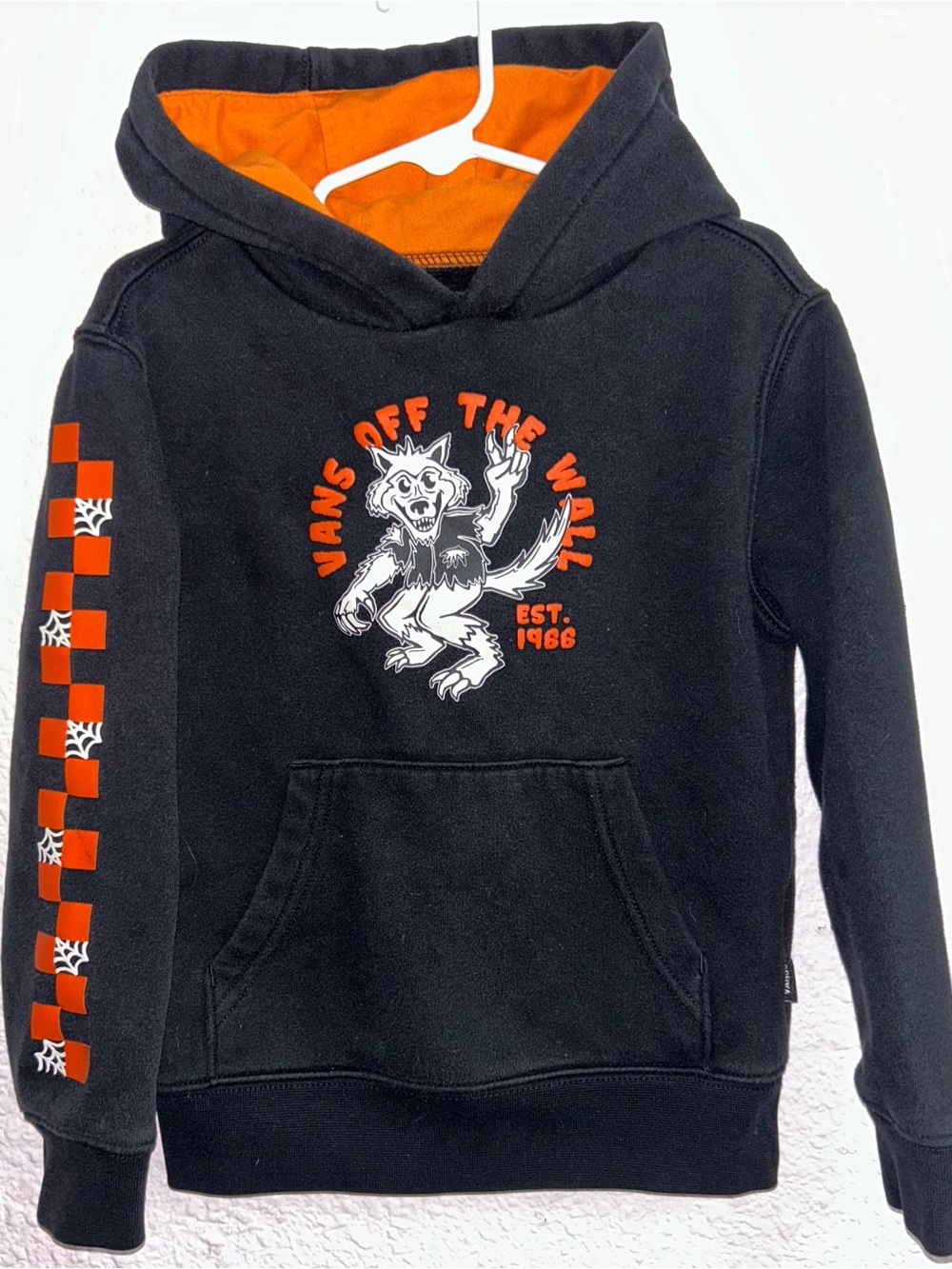 Vans Black Hoodie with Orange Lined Hood & Graphic Wolf